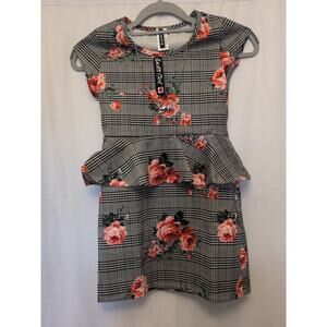 Just a Girl M NWT w/ LOVE faux dress necklace set black white floral